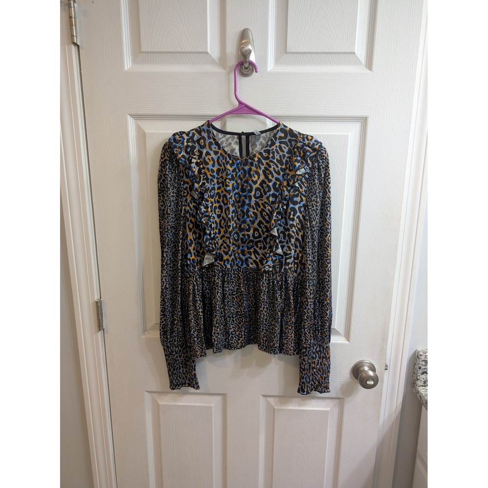 Anthropologie Bl-nk London Moira Ruffled Peplum Top Leopard - Size XS